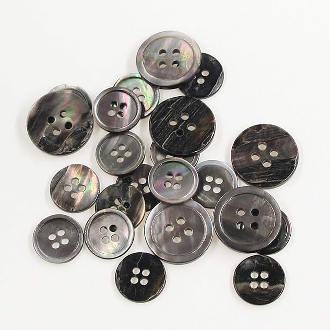 22 Pieces Genuine Black Mother of Pearl Blazer Button Suit Buttons Set 20mm 15mm Natural Black MOP Shell Buttons Bulk for Men Leekayer