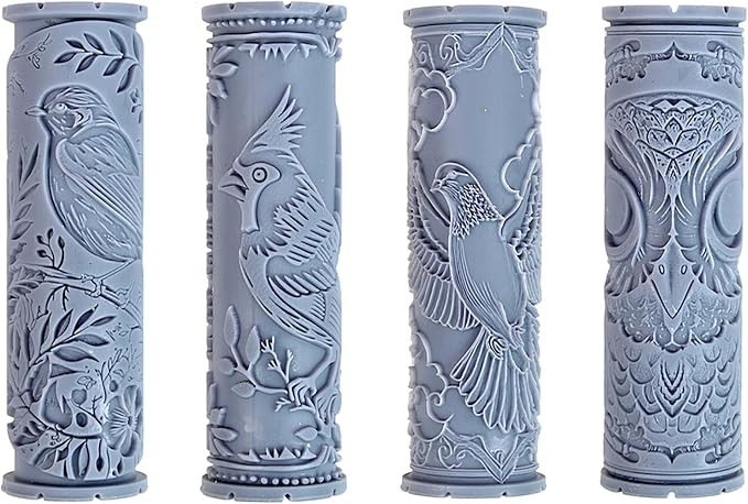 Backyard Bird Collection Clay Texture Rollers 4-Pack (4") - Bird Set #01 - Embossing Pattern Rollers for Polymer & Ceramic Clay, Pottery & Crafts