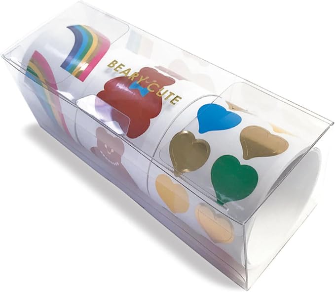 Mrs. Grossman's Beary Cute 3-Roll Sticker Gift Box with Over 175 Premium Stickers with Bears, Rainbows, and Hearts for Collecting, Scrapbooking and Decoration, Kids and Adults