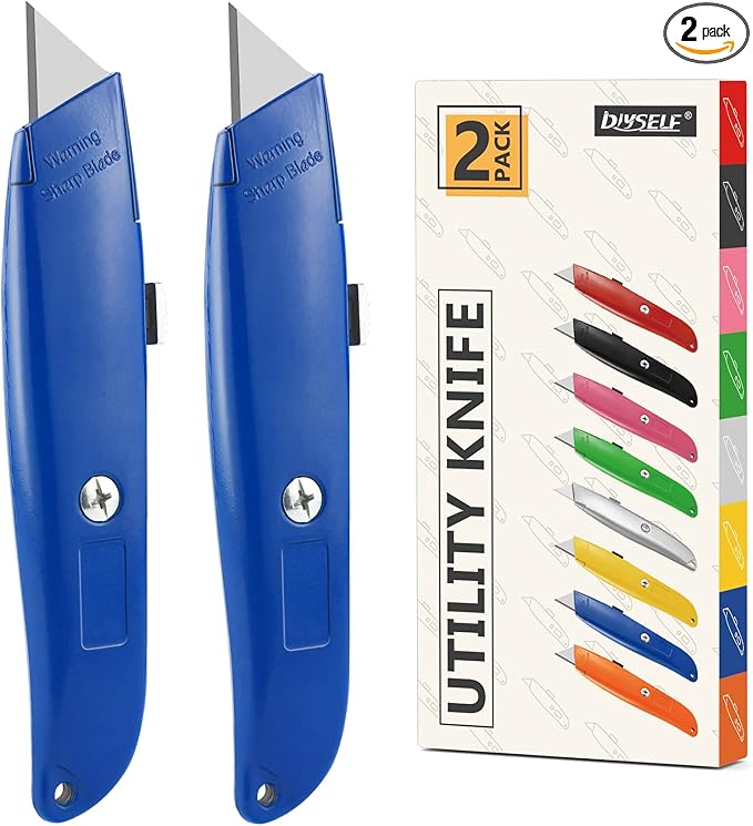 DIYSELF 2Pack Utility Knife Box Cutter Retractable Blade Heavy Duty PVC Pipe Cutter (Blue)