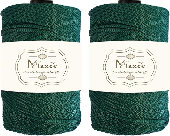 Maxee Premium Polyester Macrame Cord 3 mm × 218 yd (2 Pack),3mm 100% Polypropylene Macrame Cord,Ideal for Crochet, Wall Hangers, Bags, Rugs & DIY Crafts(Christmas Green)