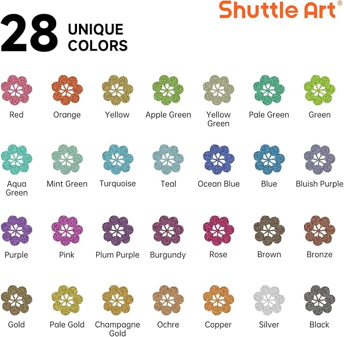 28 Metallic Colors Dual Tip Acrylic Paint Markers, Dot Tip and Fine Tip Acrylic Paint Pens for Rock Painting, Ceramic, Wood, Canvas, Plastic, Glass, Stone, Calligraphy, Card Making, DIY Crafts