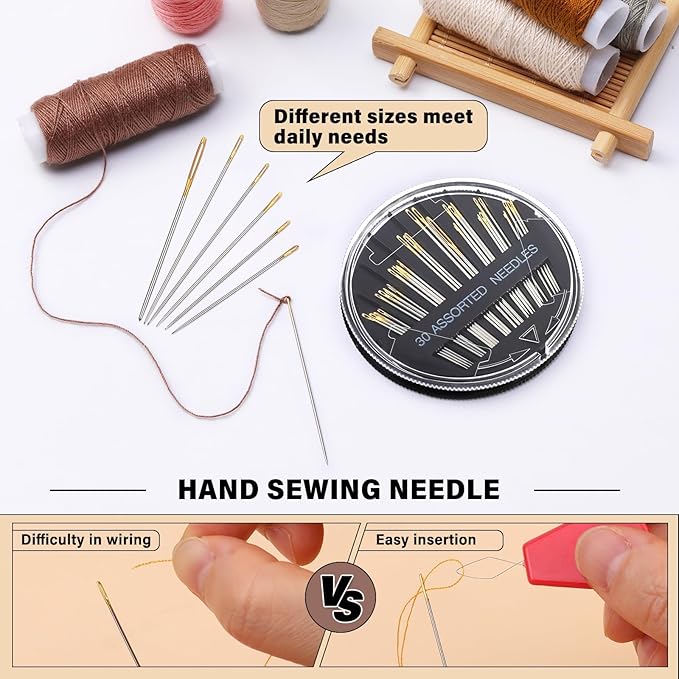 Ftyiwu 30 Pack Hand Sewing Needles, Assorted Embroidery Needles Kit, 6 Sizes Large Eye Sewing Needles with Threaders for DIY Craft Projects, Handsewing, Sewing Repair