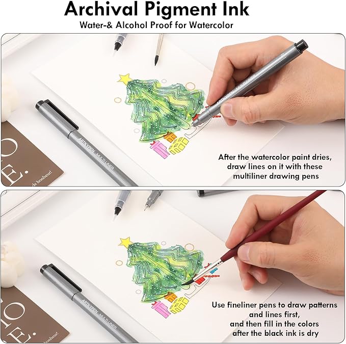 Micro Fineliner Drawing Art Pens: 5 Pack 0.25 mm Black Fine Line Waterproof Ink pen, Artist Supplies for Adults Sketching Anime Manga Watercolor Calligraphy Technical Illustrators
