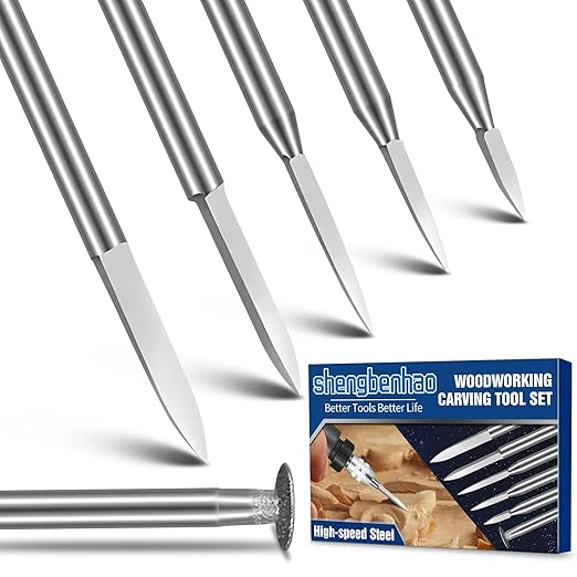 Wood Carving Drill Bits Set for Dremel Rotary Tool, 6Pcs Engraving Drill Bits Wood Carving Tools with 1/8” Shank for DIY Woodworking Carving Grinding Engraving Drilling Micro Sculpture