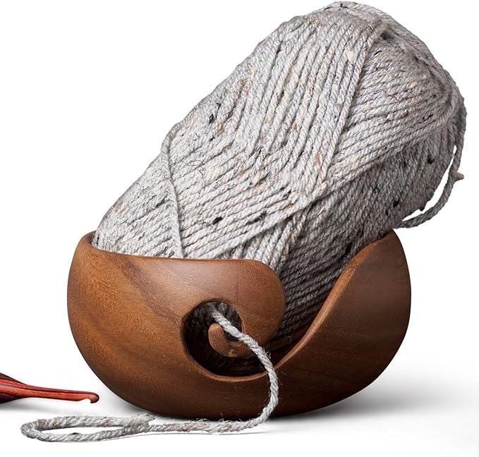 Furls Handmade Wooden Yarn Bowl for Knitting and Crochet (6"x6"x2.75") in Rosewood
