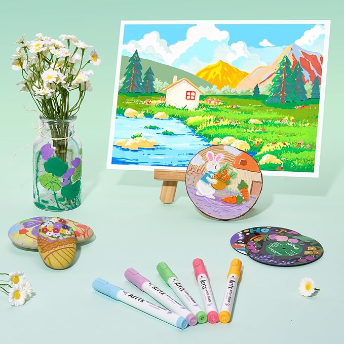 Arrtx 90 Colors Paint Markers Pens, Acrylic Paint Pens for Artists Adults Coloring Drawing Landscape Scenery Natural- Brush Tip for Rock Painting, Wood, Canvas, DIY Crafts Making Art Supplies-90B
