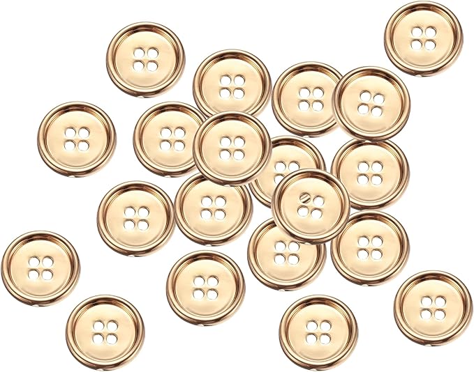 HARFINGTON 20pcs Metal Sewing Button, 20mm 4-Hole Round Suit Shirts Coats Clothes Sewing Buttons for Decoration Craft, Gold