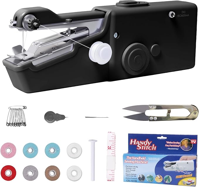 ALIBBON Handheld Sewing Machine for Beginners Portable Electric Mini Sewing Machine with Accessory Kit Small Hand Stitching Machine for DIY Clothes Home Travel Sewing Kit for Adults (Black)