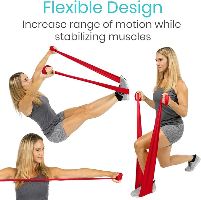 Vive Flat Resistance Band (5 Piece Set) - Stretch Bands for Exercise, Physical Therapy, Yoga - Elastic Bands, Long Stretching Rubber - Track & Field Accessories, Fitness Training, Home Gym for Adults