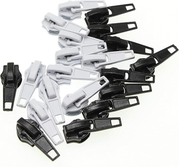 Leekayer #5 Nylon Coil Sewing Zippers by The Yard Bulk 10 Yards White and Black Colors with 20pcs Matched Sliders for DIY Tailor Sewing Craft,Luggage,Dress,Sofa Cushion, Pillow, Bag(White and Black)