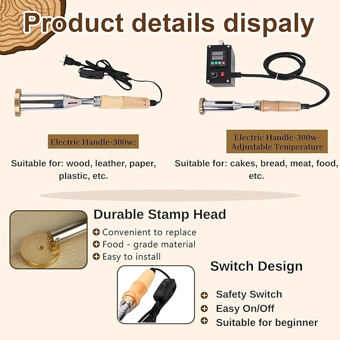 Custom Electric Branding Iron for Wood Leather Food, Personalized Metal Burger Stamp for Plastic, Wood Burning Monogram Stamp, Durable Wood Burning Tool with Letter Stamps for BBQ Wedding Gifts