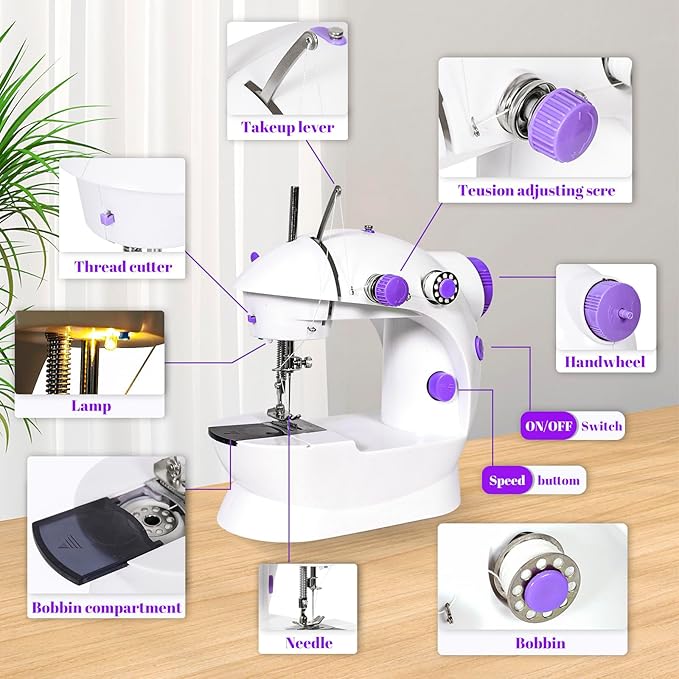 EASYBERG Mini Sewing Machine for Beginners, Dual Speed Easy Automatic Sewing Machine with Expansion Table and Sewing Tool, Suitable for Family and Travel