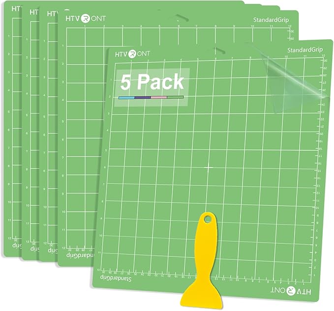 HTVRONT Standard Grip Cutting Mats - 5 Pack 12x12 Compatible with Cricut Maker 3/Maker 4/Maker/Explore 3/4/Air 2/One, Standard Adhesive Sticky Green Cutting Mat Replacement Accessories