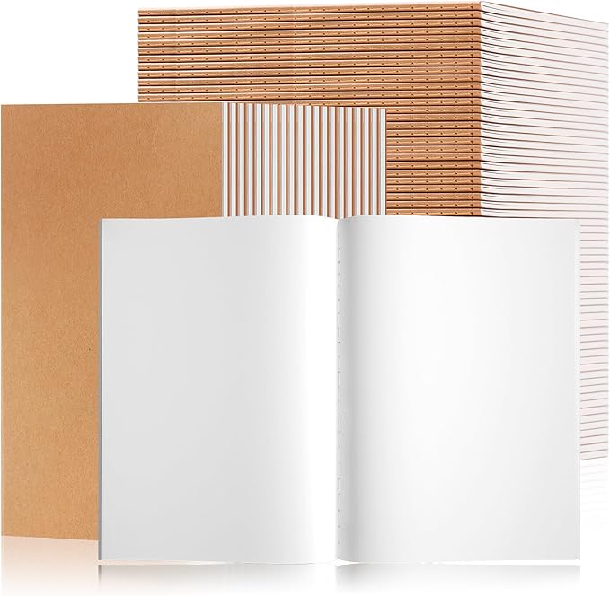 30PCS A5 Blank Kraft Notebooks Bulk, 8.3x5.5inch Unlined Paper Composition Notebook, 60 Pages Travel Journal Notebook Set for Work, School, Student,Kids and Writing