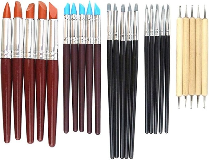 Hamineler 25 Pcs Clay Sculpting Tools Polymer Stylus Tool Set, Clay Shaping Tools Rubber Brushes Wipe Out Tool for Sculpture Pottery, Blending, Drawing