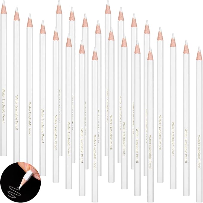 Outus 24 Pcs Sewing White Fabric Pencil Bulk Dress Marker Tailor Pencil Water Soluble Pen for Fabric Wipe Quilting Washable Marking Pen for Wedding Dressmaker DIY Craft