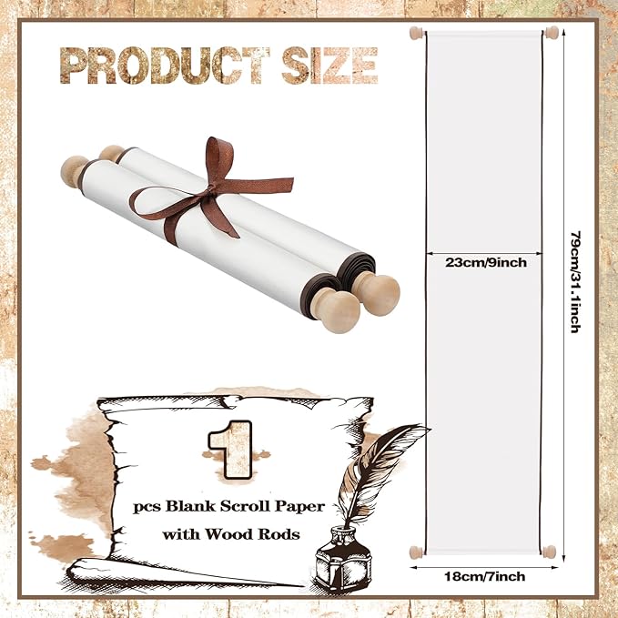 Epakh 1 Pcs Blank Scroll Paper with Wood Rods for Naughty or Nice List, Writing, Wedding Vows, Drawing, Cosplay Prop, Renaissance, Tabletop Role