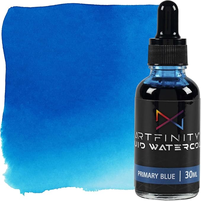 Liquid Watercolor Paint 30 ml Bottle, Primary Blue - Vibrant Dye-Based Liquid Watercolor w/Glass Pipette, Fast-Drying, Fine Art Paint for Calligraphy, Airbrushing & Traditional Art