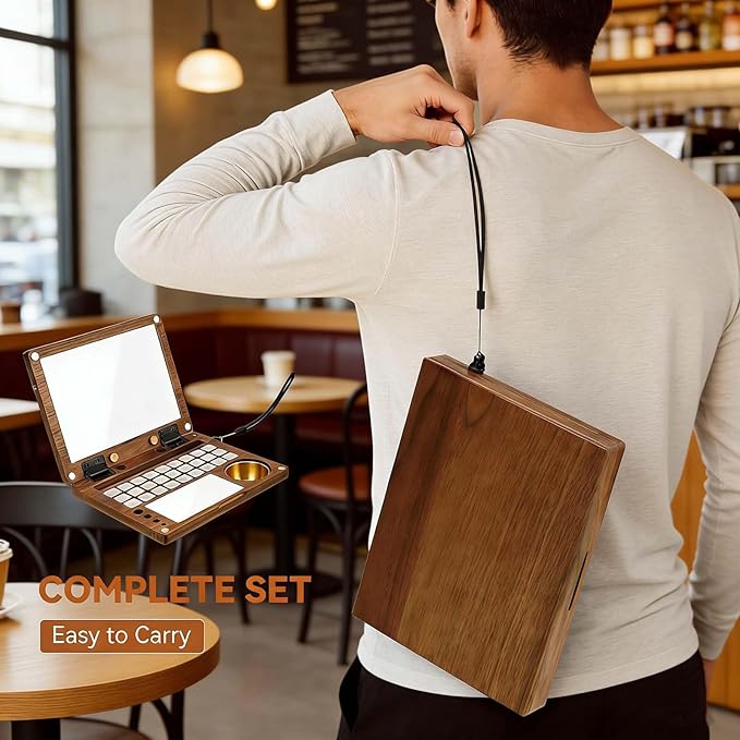 27 Grid Crossbody Portable Watercolor Palette Box, Black Walnut Wooden Travel Mini Paint Box with Adjustable Shoulder Strap, Watercolor Easel, Metal Clips for Painters and Artists