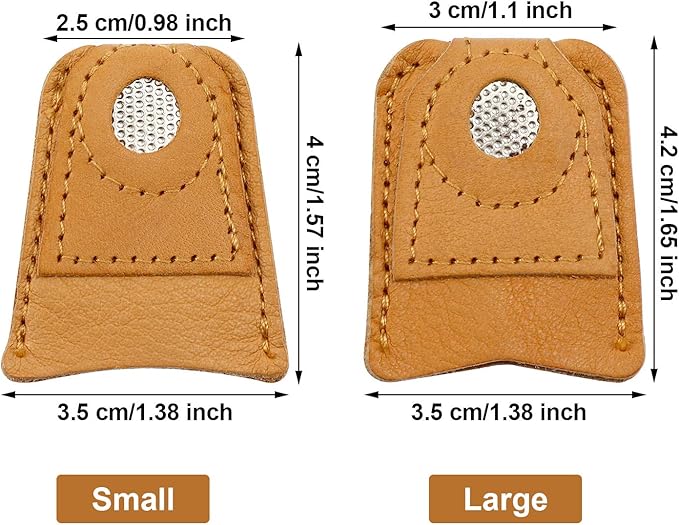 WILLBOND 4 Pieces Leather Thimbles for Hand Sewing Quilting, Leather Finger Protectors Finger Guard Pin Needles Knitting Craft Accessories DIY Sewing Tools, 2 Sizes