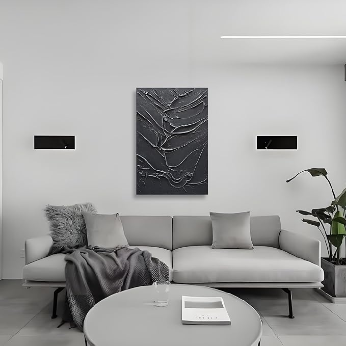Art Hand-Painted Black Texture Minimalist Art Oil Painting 36x24 inch Modern Abstract Art Home Wall Decorative Art