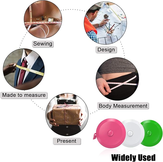 DiCUNO 60-Inch 1.5 Meter Soft and Retractable Tape Body Tailor Sewing Craft Cloth Dieting Measuring Tape (3 Colors, White Green Pink Package with Soft tape)