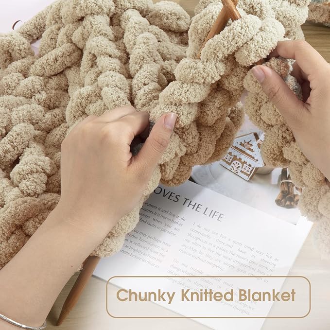HOMBYS 8 Pack Assorted Chunky Yarn for Crocheting,Super Bulky Large Soft Fluffy Yarn,Plush Fuzzy Yarn,Thick Chenille Yarn for Hand Knitting/Arm Knitting,4 White & 4 Khaki(27yds,8 oz Each Skein)