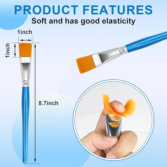 10 Pcs 1 Inch Flat Paint Brushes, Bulk Acrylic Paint Brushes for Kids, Crafts, and Art Projects, Nylon Bristle Paintbrushes for Watercolor, Face, and School Painting Supplies