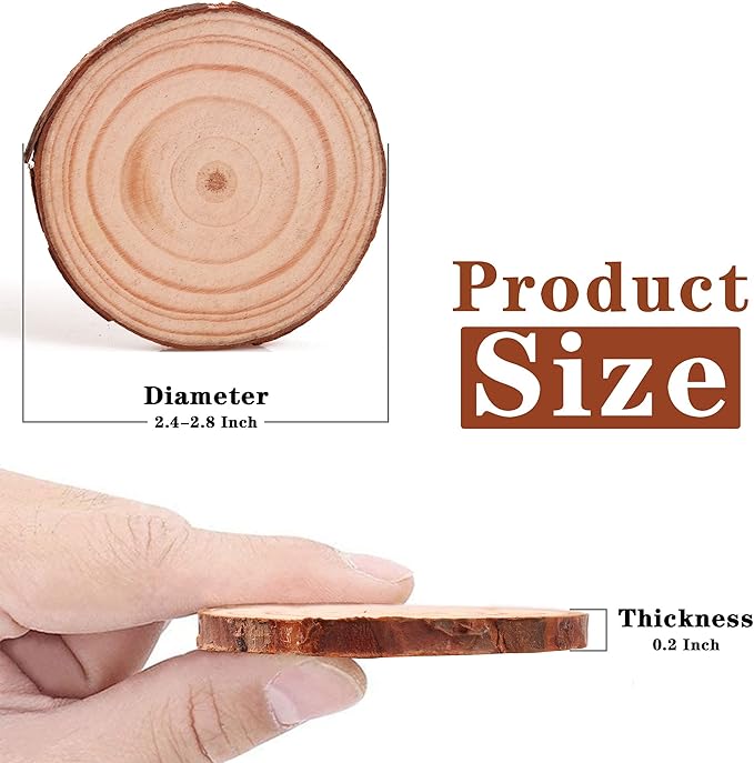 Unfinished Natural Wood Slices 30Pcs 2.4-2.8 Inch Round Wood Discs for Crafts Wood Christmas Ornaments,Wedding Centerpieces Paintings DIY Crafts Disc Coasters