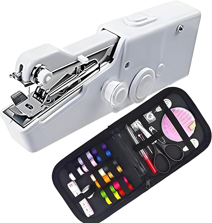 Handheld Sewing Machine, Mini Portable Sewing Machine Kit for Beginners, Travel Emergency Clothes Repair & Quick Fixes with Accessories, for Lightweight Fabrics (White, C)