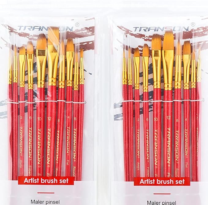 Transon 20pcs Artist Painting Brush Set for Acrylic Watercolor Gouache Hobby Craft Face Rock Painting