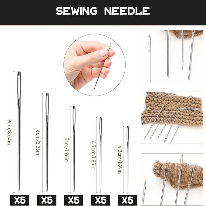 37PCS Big Eye Stainless Steel Sewing Needles Kit, 6 Sizes Hand Sewing Needle and Thread Set with Seam Ripper Threader Storage Box, Repairing Quilting Embroidery Crafts Supplies