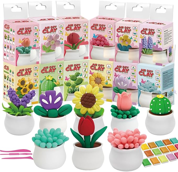 Air Dry Clay for Kids - 12 Plants DIY Modeling Clay Kit with Sculpting Tools & STEM Tutorials - Ultra Light, Soft, Safe - Back to School Classroom Supplies, Home Party, Birthday Gifts for Ages 3-12+