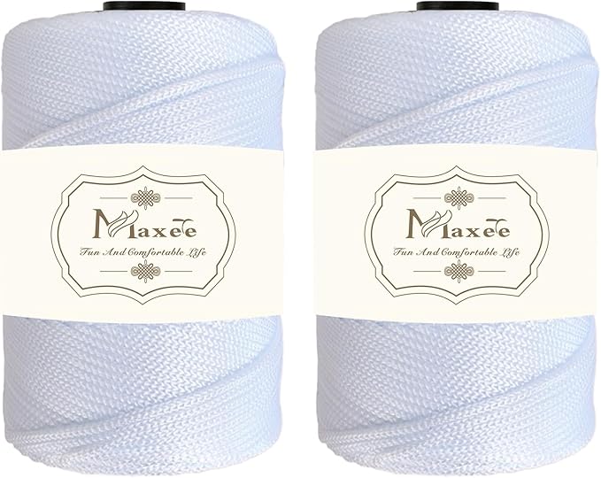 Maxee Premium Polyester Macrame Cord 3 mm × 218 yd (2 Pack),3mm 100% Polypropylene Macrame Cord,Ideal for Crochet, Wall Hangers, Bags, Rugs & DIY Crafts（White）
