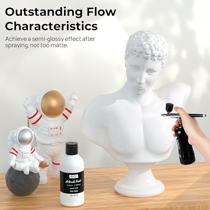 Nicpro White Large Airbrush Paint (8.45 oz, 250 ml) Ready to Spray Opaque Water-Based Acrylic Air Brush Paints for Model, Wood, Canvas, Metal, Plastic, Leather, for Beginners & Artists