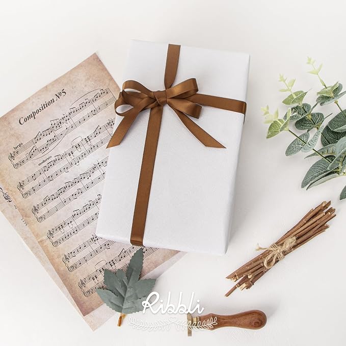Ribbli Turftan Brown Satin Ribbon Double Faced Satin 1/2 inch x Continuous 50 Yards- Light Brown Ribbon for Gift Wrapping Crafts Wedding Decoration Bows Bouquet Floral Arrangement