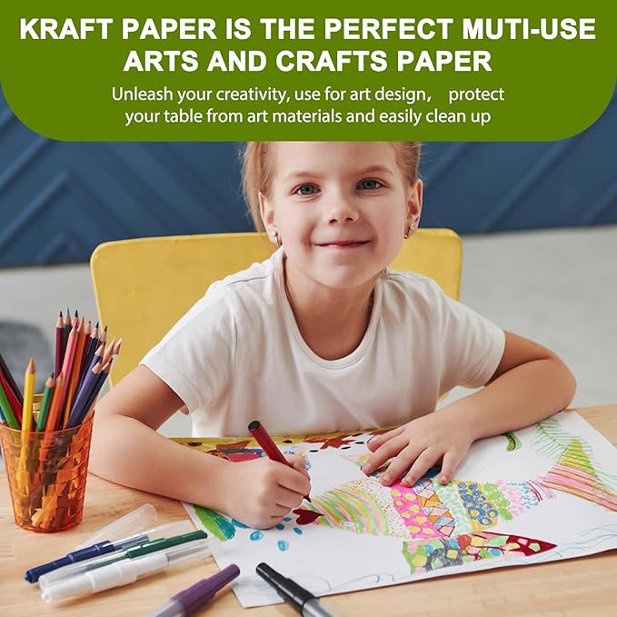 Moretoes 15" x 456"(38') White Wrapping Kraft Paper Roll, Kraft Packing Paper Roll for Gift Wrapping Craft Bulletin Board Banner Art Bouquet Flower Packing Moving Shipping 75GSM