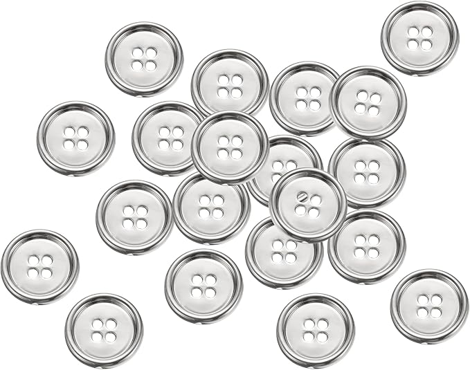 HARFINGTON 20pcs Metal Sewing Button, 20mm 4-Hole Round Suit Shirts Coats Clothes Sewing Buttons for Decoration Craft, Silver