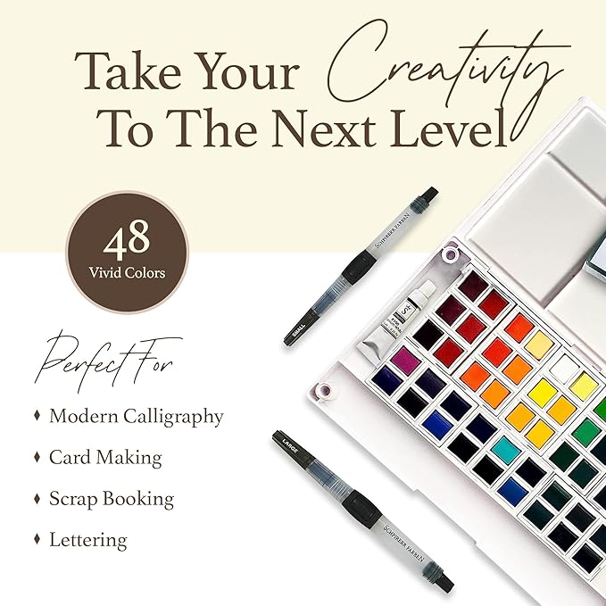 SCHPIRERR FARBEN - Professional Watercolor Paint Set, 48 Vivid Colors, Travel Watercolor Set with Classy Tin Box, Portable Watercolor Palette, Water Colors for Adult and Kids Use