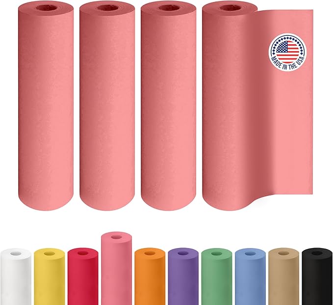 12" x 1200" (100 feet) Pink Kraft Paper Roll, Pack of 4 - USA-Made Quality Craft Paper for Gift Wrapping, Kids Arts & Crafts, School Projects - 100% Recycled Natural, 50lb Thickness by IDL Packaging