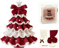 DIY Crochet Christmas Tree Kit – Handmade Holiday Decoration Set,Parent-child activities craft kit,Tree Bow Pearl Embellishment,Cross-stitch by hand,Festive decorations (Multicolour) (Red & White)