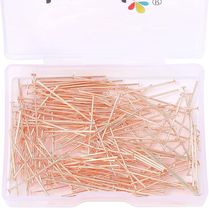 Rose Gold Plated Flat Head Pins Non Tarnish 25mm 200pcs for Jewelry Making Findings