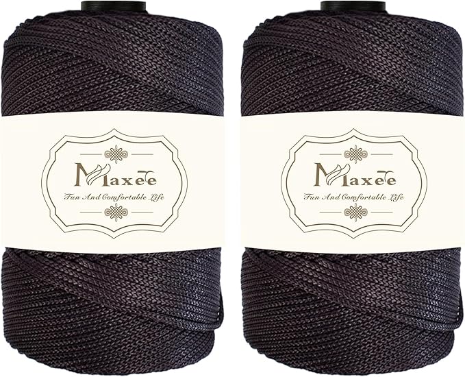 Maxee Premium Polyester Macrame Cord 3 mm × 218 yd (2 Pack),3mm 100% Polypropylene Macrame Cord,Ideal for Crochet, Wall Hangers, Bags, Rugs & DIY Crafts(Black Coffee)