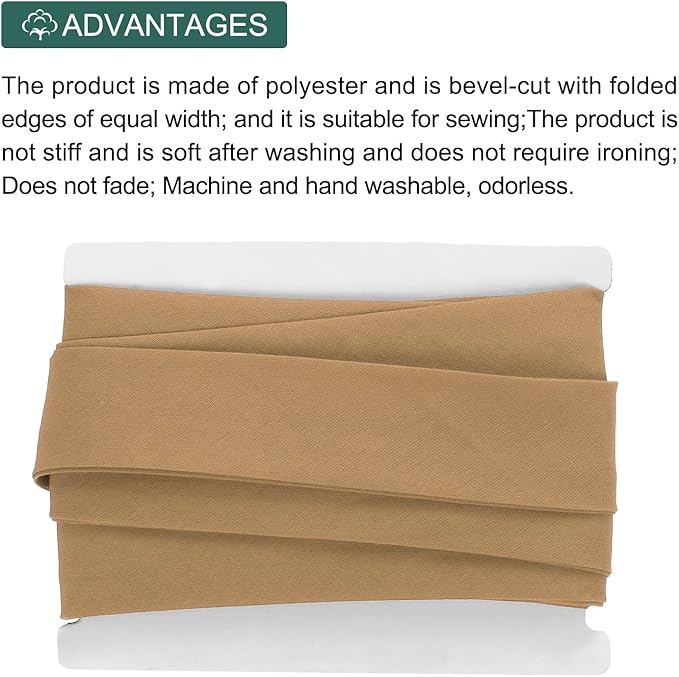 MECCANIXITY 1 Inch Double Fold Bias Tape Continuous Bulk Cotton Bias Tape for Sewing Seaming Quilting Hemming Binding Crafts (Coffee 6 Yards)