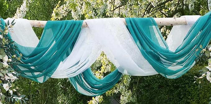 WARM HOME DESIGNS XXL Wedding Arch Draping Fabric Bundle Has 2 360 Inch (30 FT; 10 Yards) Scarves in Teal & White for Wedding Ceremony or Photoshoot Decoration. AD White & Teal 360”