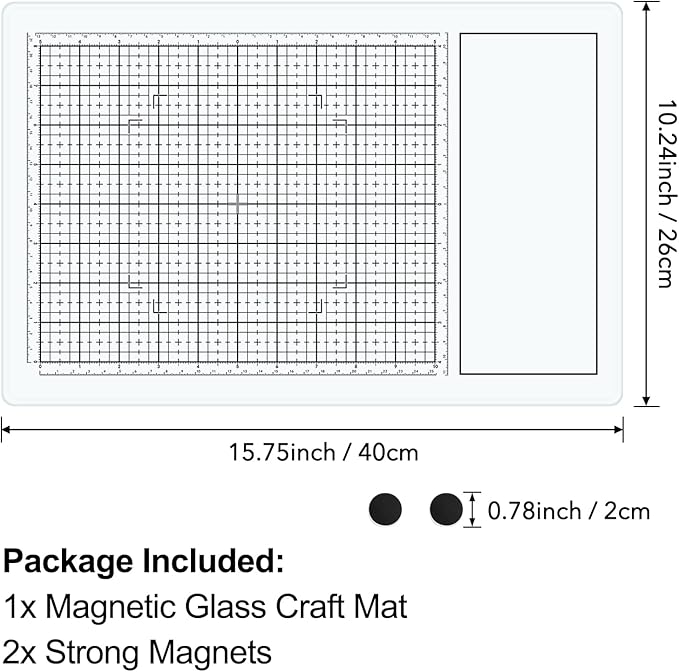 BAOFALI Magnetic Glass Craft Mat; 15.75"x10.24"Heat Resistant Glass Media Cutting Mat W/MagnetsGridlines and Measurements; for Cutting, Stamping, Mixed Media, Heat Embossing and Hot Glue Projects