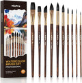 Nicpro Watercolor Brushes Professional, 10PCS Synthetic Squirrel Hair Watercolor Paint Brush Set for Artist & Beginners - Flat, Round, Dagger, Cats Tongue for Water Color, Gouache, Ink Painting