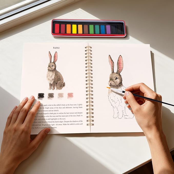 Kivzex Watercolor Workbook for Adults, Beginner Friendly Watercolor Painting Kit Animals Water Coloring Book, Nature-Themed Practice Art Gift Water Color Paint Book with Palette and Brush