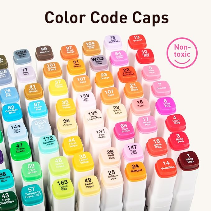 Alcohol Markers Set, 80 colors Alcohol Based Dual Tip, Broad and Fine Tip for Adult Coloring Books, Drawing, Sketching